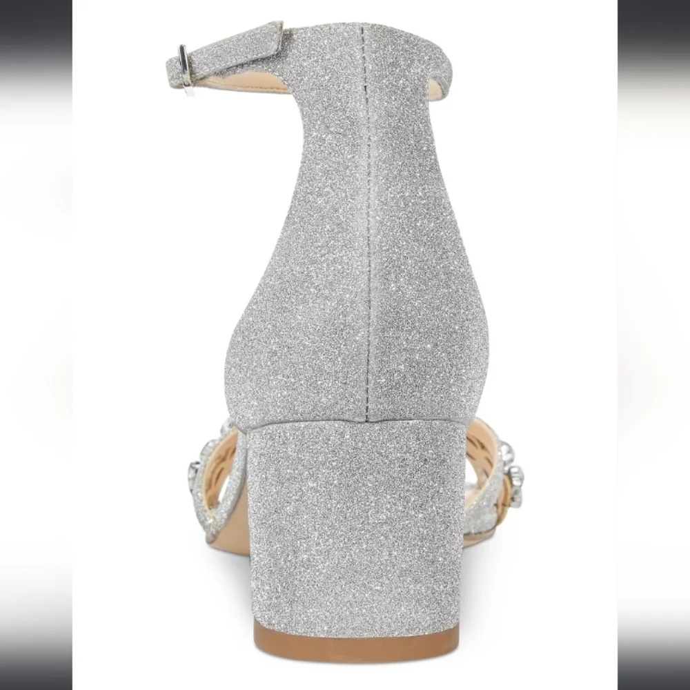 Jewel Badgley Mischka Giona Evening Sandals Silver Glitter 10 - Picture 3 of 8